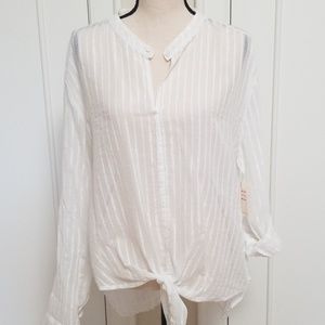 White tie front blouse